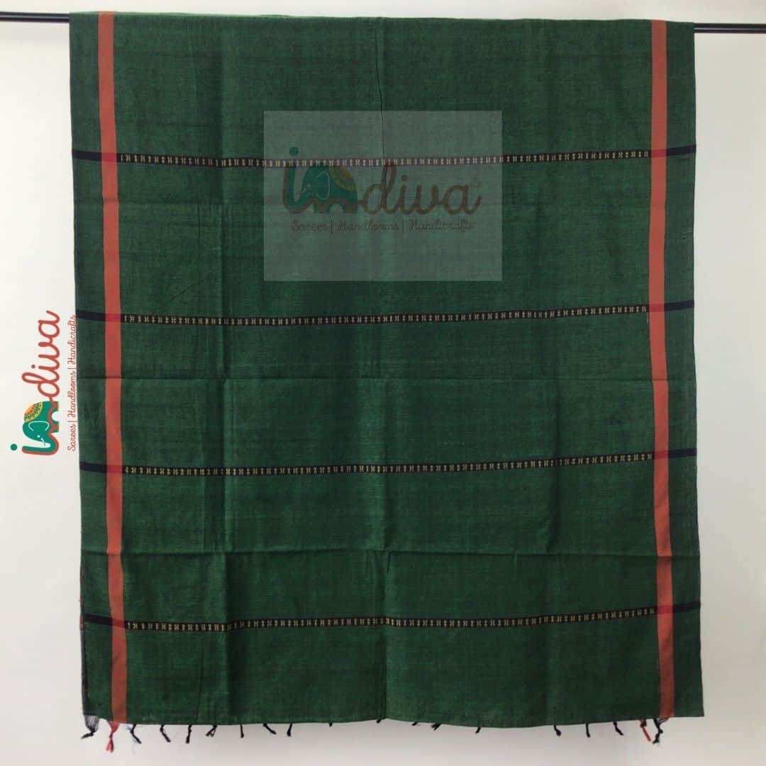 Indiva Begampur Handloom Green & Red Saree-Body