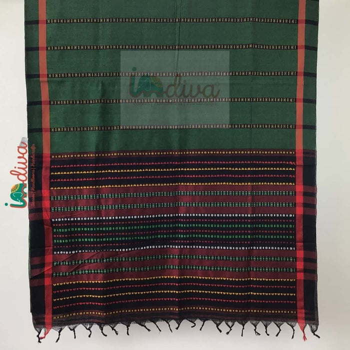 Indiva Begampur Handloom Green & Red Cotton Saree