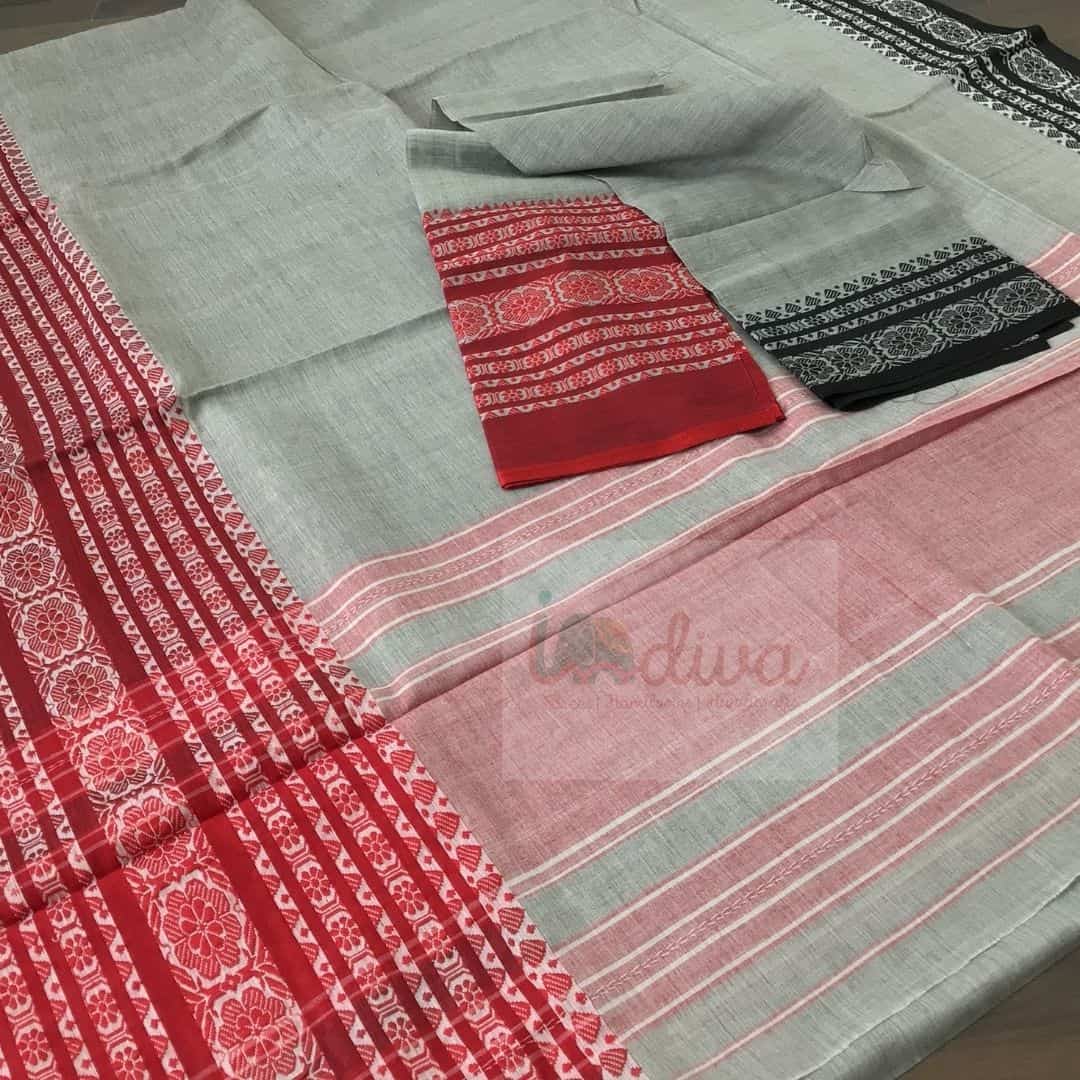 Indiva Begampur Grey Ganga Jamuna Saree-Attached Blouse