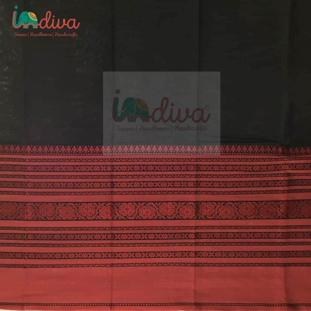 Indiva Begumpur Handloom Black and Red Saree-Big Bottom Border