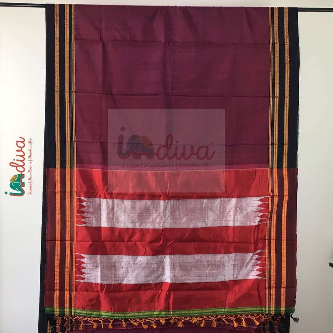 Indiva Handloom Red Ilkal Saree with Gayatri Border