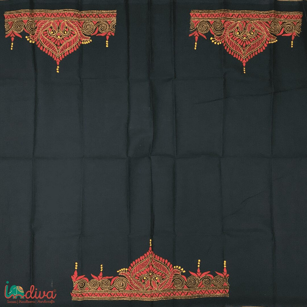 Red - Cotton Bengal Kantha Stitch Blouse Piece 28