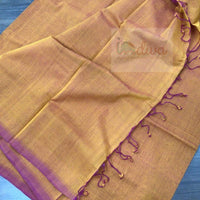 Indiva Ochre Yellow Mangalgiri Cotton Saree-Flat