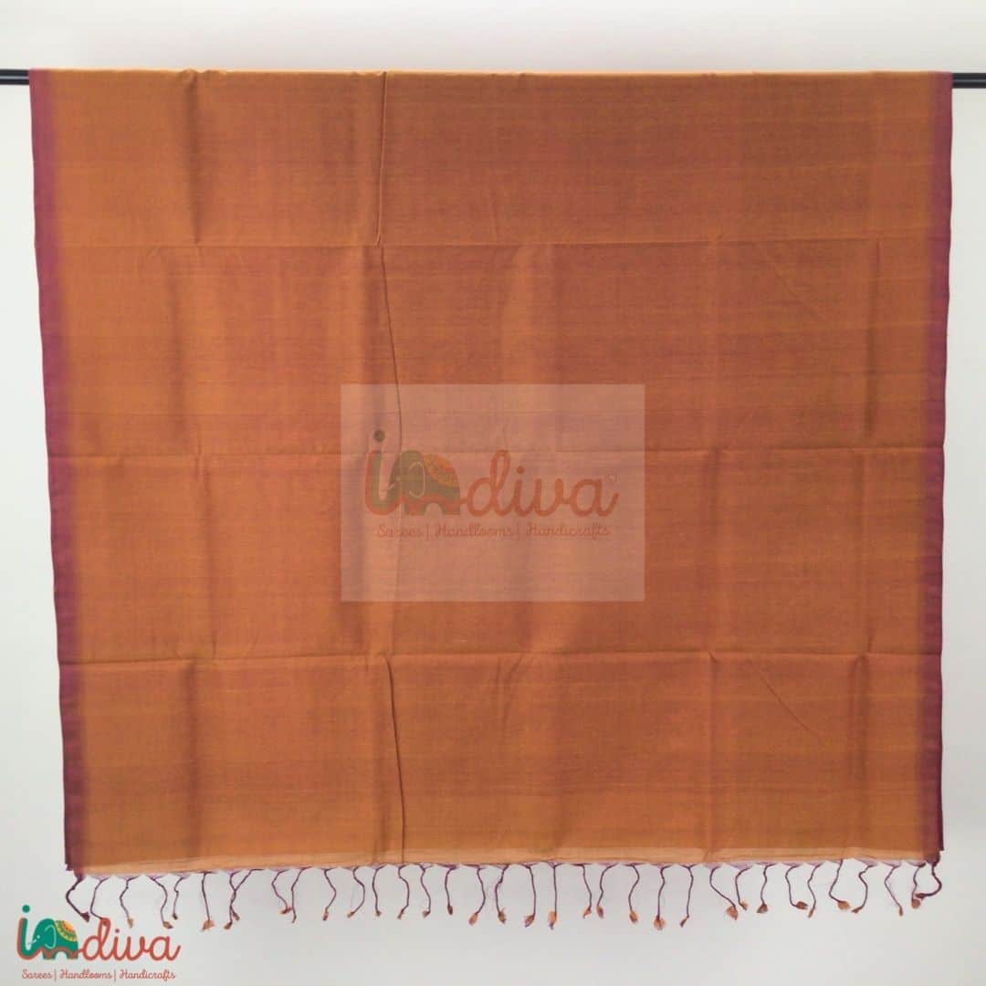 Indiva Ochre Yellow Mangalgiri Cotton Saree