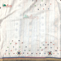 Indiva Off-White Lambani Embroidered Khadi Saree-Sleeves