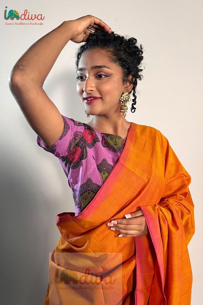 Indiva Kalamkari purple cotton blouse - 38, 40