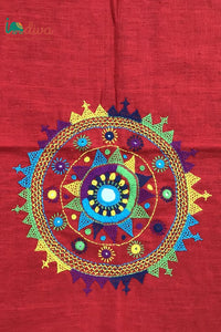 Indiva Red Lambani Embroidered Khadi Blouse Piece