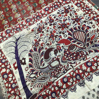 Kalamkari Chennur Silk Peacock Motifs Maroon Saree-Pallu Flat