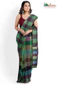 Maroon Wide Checks Andhra Handloom Cotton Saree