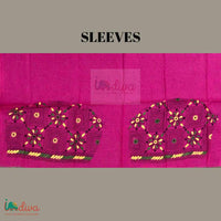 Pink Kantha Blouse Material With Black, Yellow, & Green Motifs-Sleeves