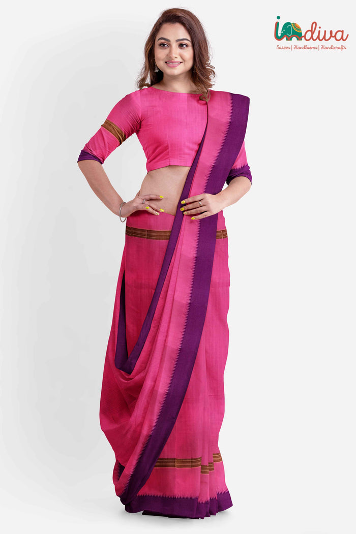 Pink Narayanpet Handloom Cotton Saree
