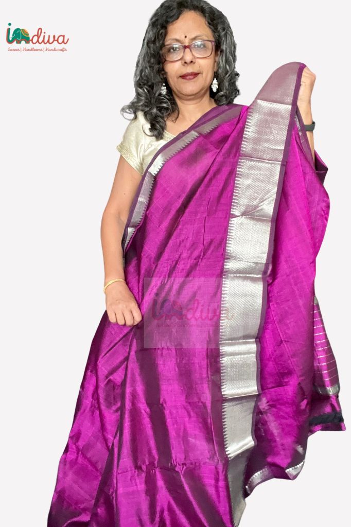 Pink & Purple Handloom Silk Cotton Mangalgiri Saree