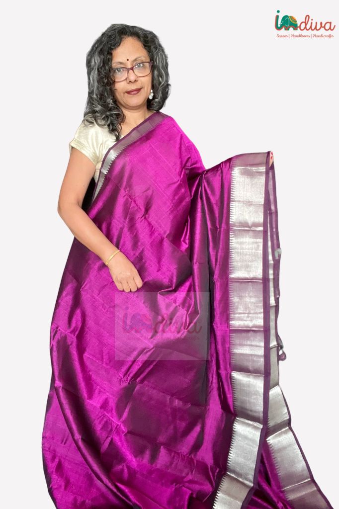 Pink & Purple Handloom Silk Cotton Mangalgiri Saree