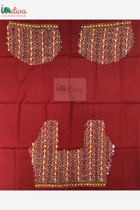 Reddish Maroon Kantha Blouse Material With Yellow & Green Motifs