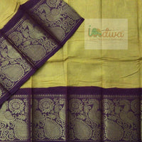Sungudi Yellow & Brown Handloom Cotton Saree-Big Border