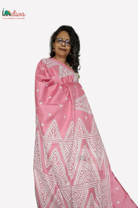 Taffy Pink Handloom Silk Gujarati Embroidery Saree