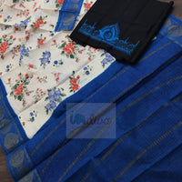 White & Blue Tie Dye Handloom Sungudi Cotton Saree-Blouse