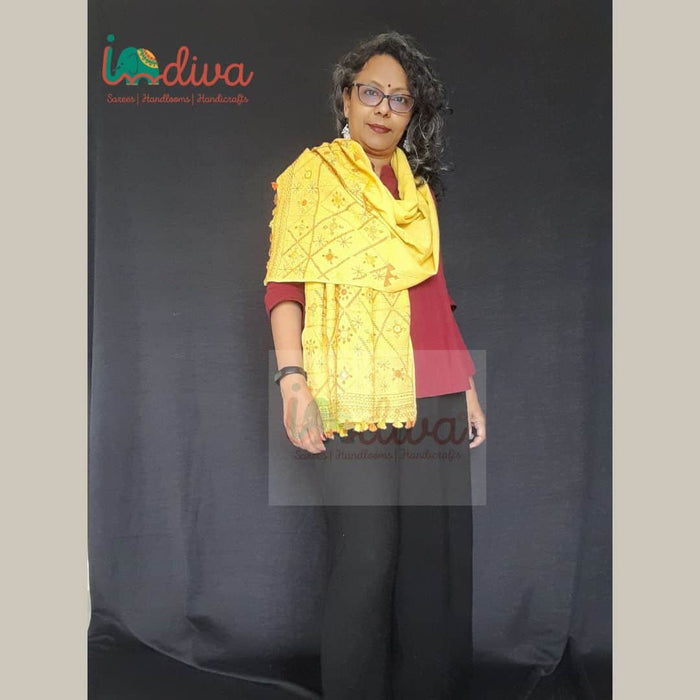 Yellow Handcrafted Lambani Khadi Cotton Stole