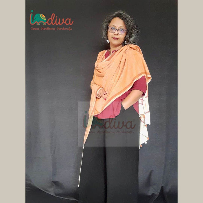 Yellow Orange Handloom Khadi Cotton Dupatta-Front