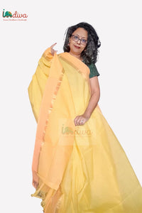 Yellow & Orange Checks Handloom Cotton Mangalgiri Saree