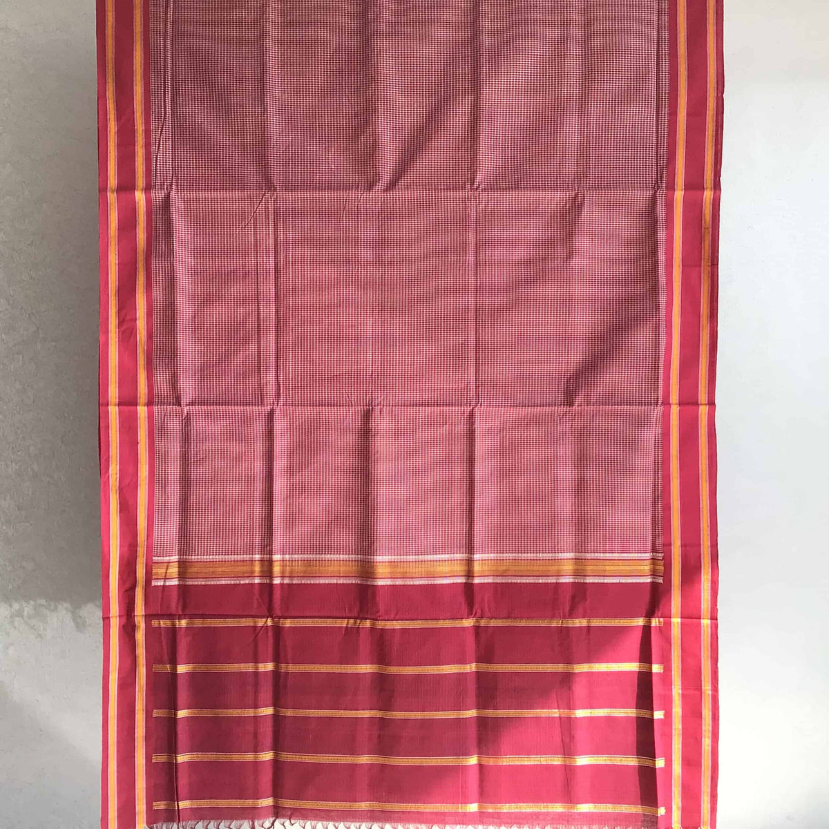 Indiva Pink Udupi Handloom Checks Saree