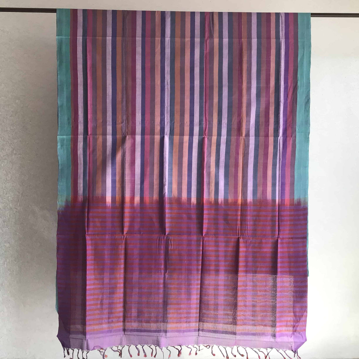 Indiva Adampalli Handwoven Blue & Purple Cotton Saree