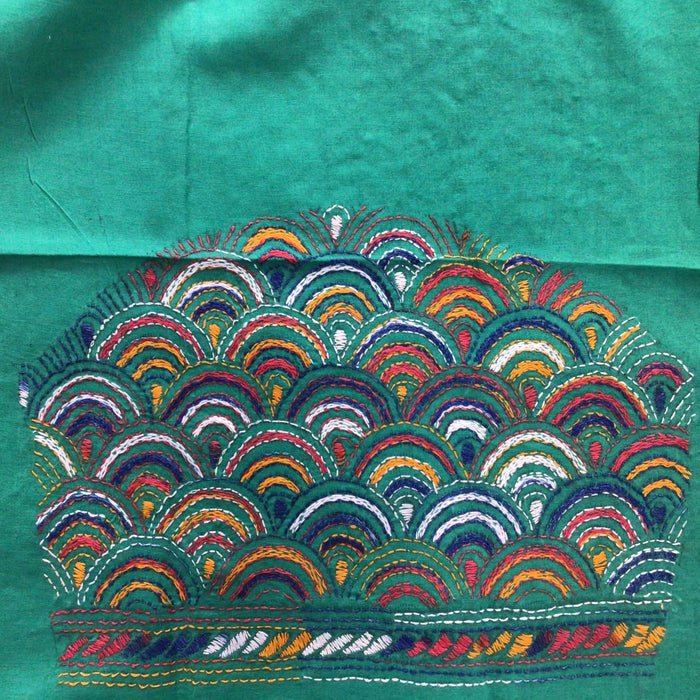 Indiva Contrast Kantha Embroidered Green Blouse-1a