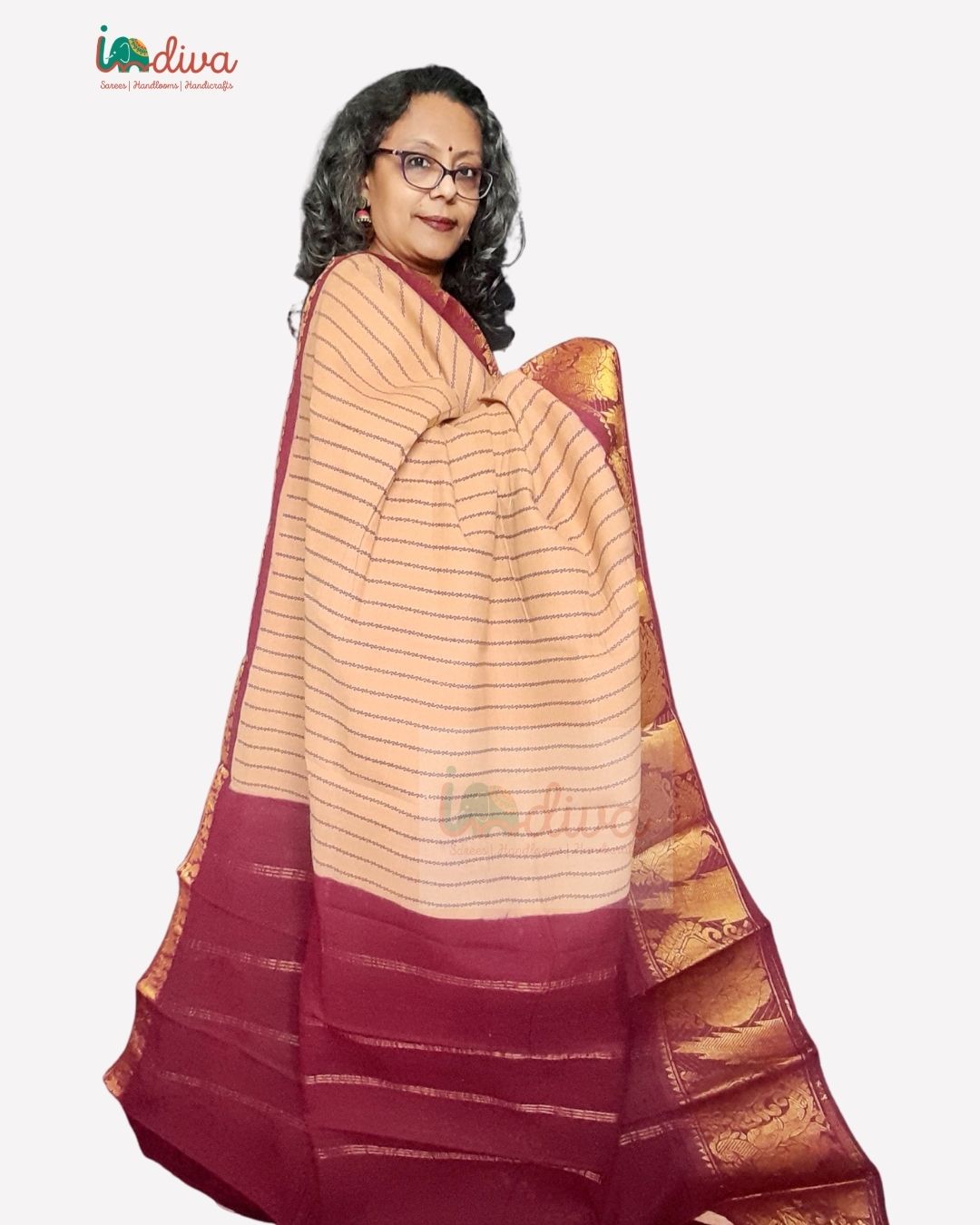 Sungudi Cotton Readymade Saree Paired with Brocade Blouse with Hip Belt For  Kids-SRI001MSRB