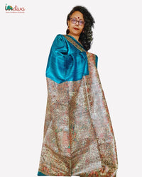 Blue Hand-Painted Madhubani Silk Saree