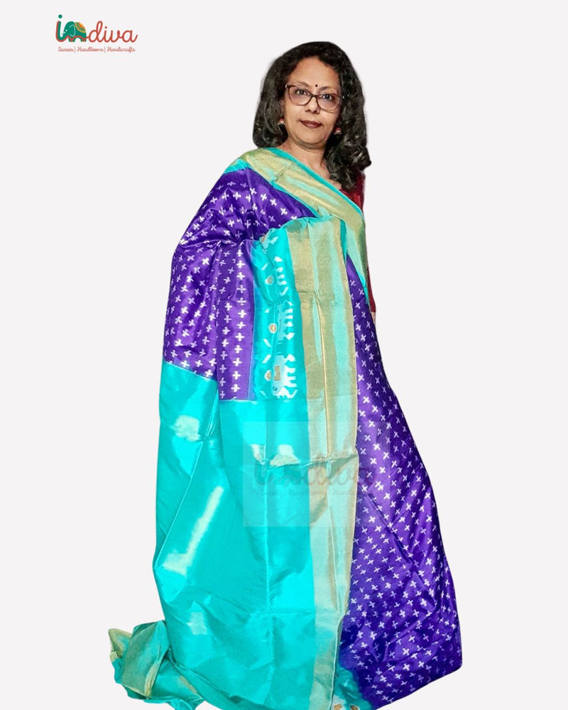 Indiva Blue Pochampalli Silk Saree