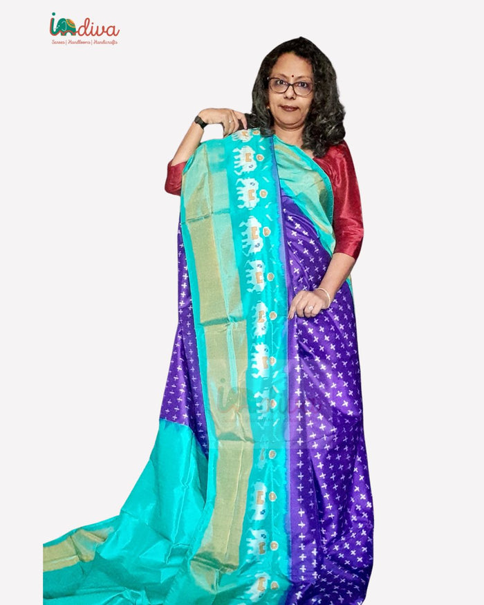 Indiva Blue Pochampalli Silk Saree