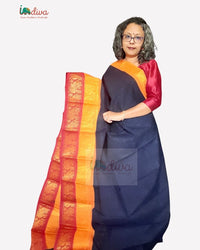Blue Tie & Dye Ganga Jamuna Border Sungudi Handloom Cotton Saree