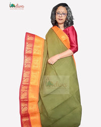 Green Tie & Dye Ganga Jamuna Border Sungudi Handloom Cotton Saree