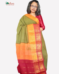 Green Tie & Dye Ganga Jamuna Border Sungudi Handloom Cotton Saree