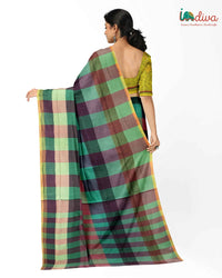 Green Wide Checks Andhra Handloom Cotton Saree