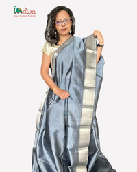 Grey With Silver Border Handloom SICO Mangalgiri Saree