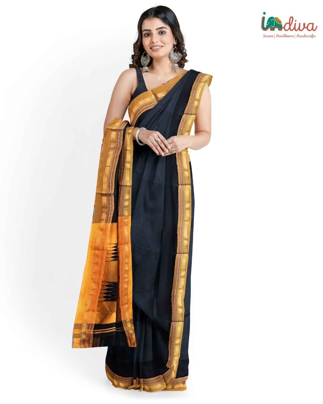 Yellow Kanjivaram Pure Silk Saree with Black Contrast Border