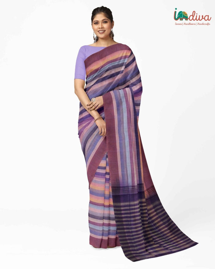 Indiva Handwoven Violet Adampalli Cotton Saree
