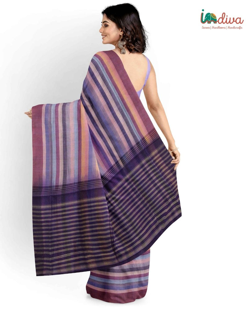Indiva Handwoven Violet Adampalli Cotton Saree