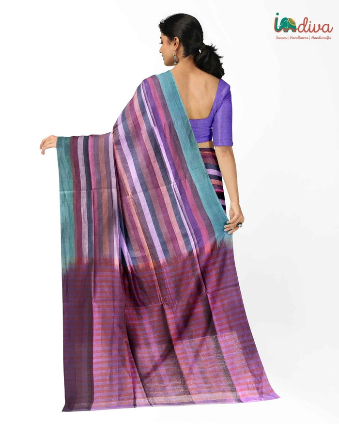 Indiva Adampalli Blue & Purple Handwoven Cotton Saree