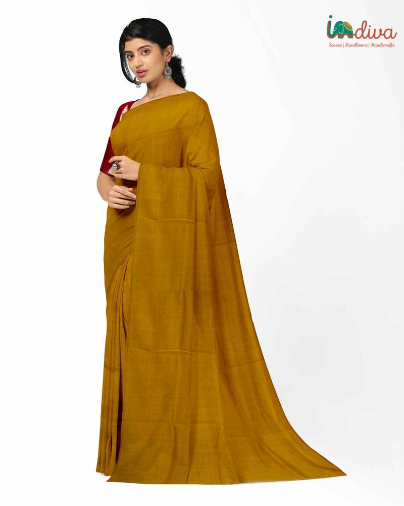 Indiva Ochre Yellow Mangalgiri Handwoven Saree