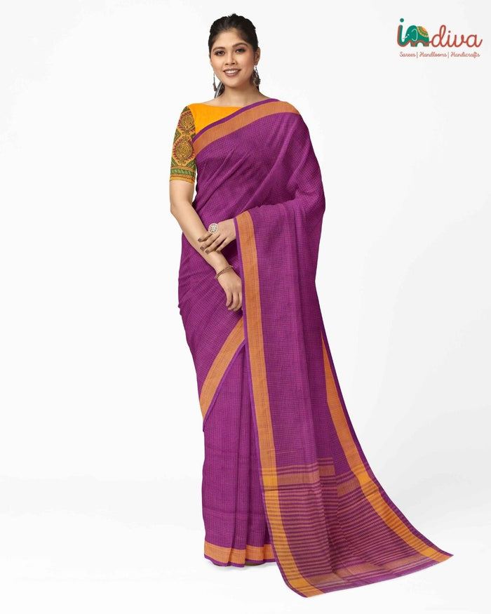 Indiva Purple Andhra Handloom Checks Saree