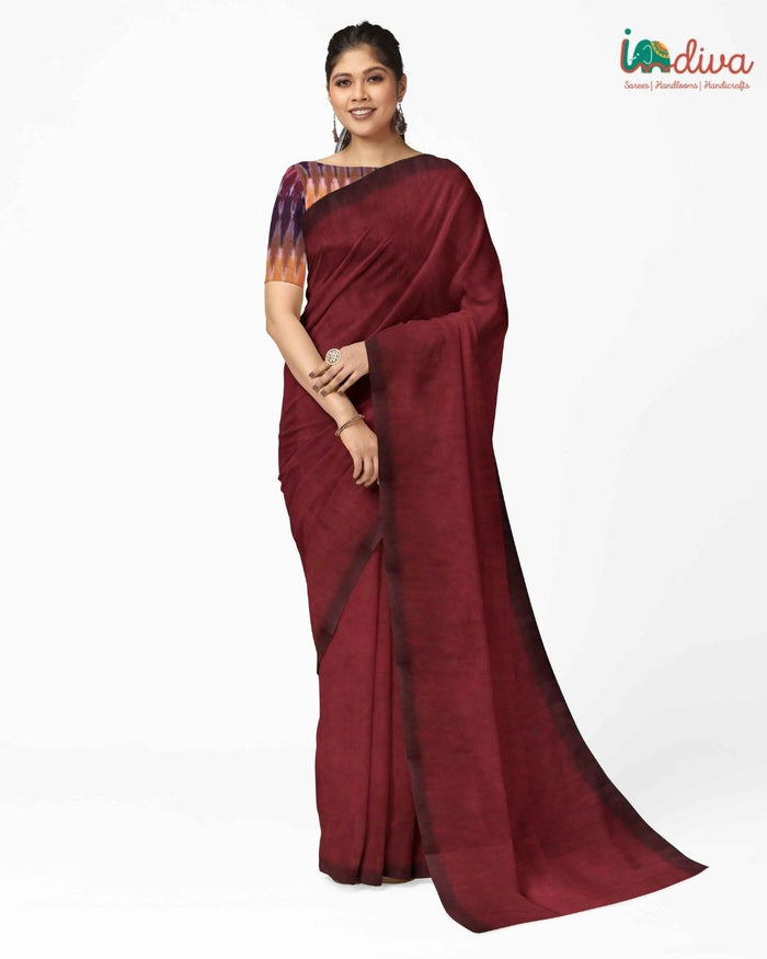 Indiva Red Mangalgiri cotton saree with running blouse piece