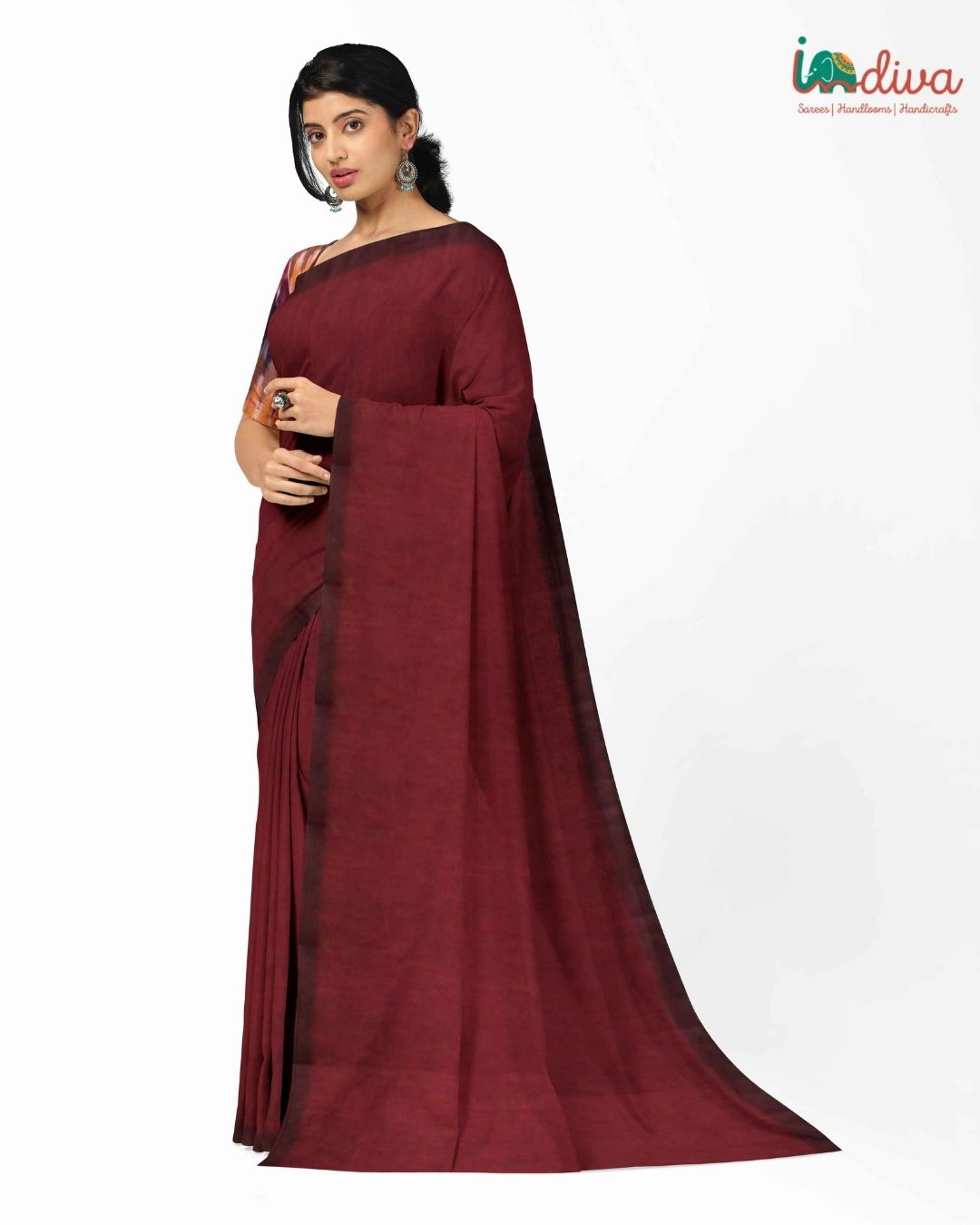 Indiva Red Mangalgiri cotton saree with running blouse piece