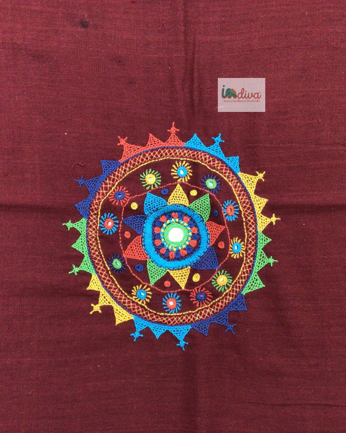 Indiva Lambani Embroidered Maroon Khadi Blouse Piece