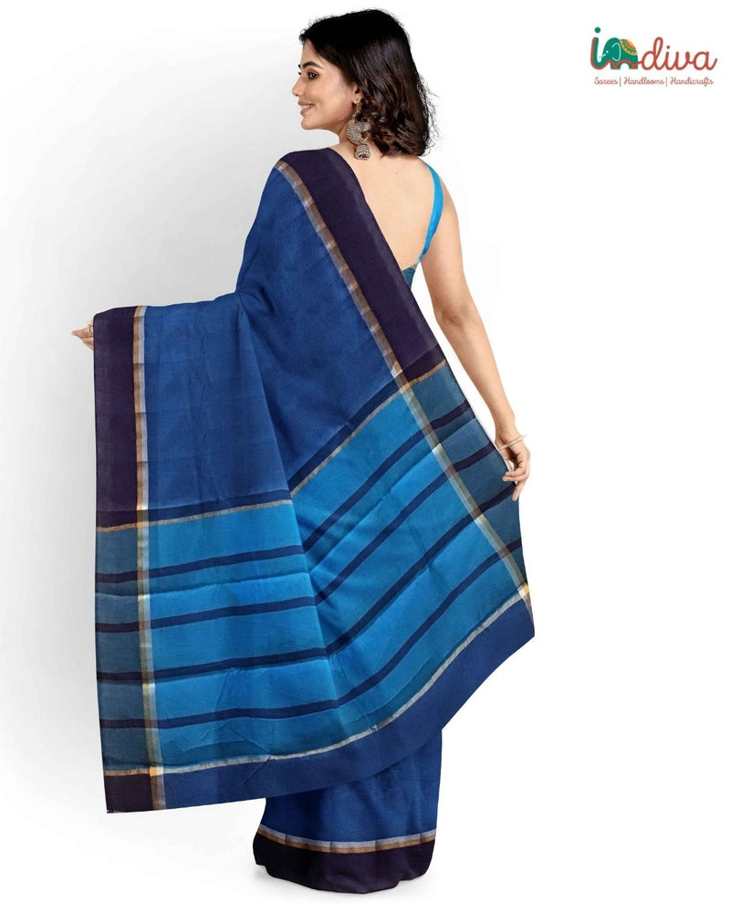 Paturu Blue Cotton Handloom Saree