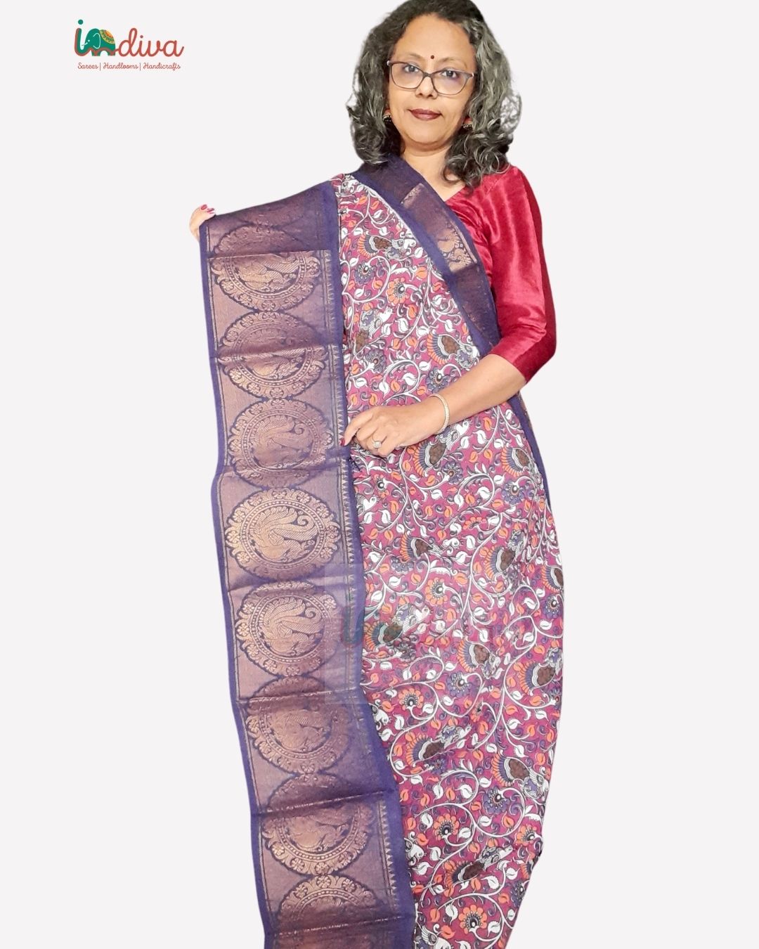 Pink Sungudi Pure Cotton Saree With Kalamkari Prints