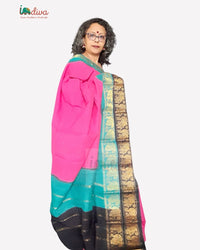 Pink Tie & Dye Ganga Jamuna Border Sungudi Handloom Cotton Saree