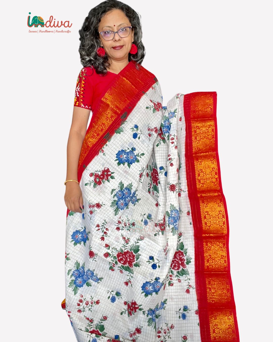 Bengali Red and White Handloom Cotton Saree | Bengal Looms