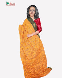Yellow Tie & Dye Block Printed Sungudi Handloom Cotton Saree